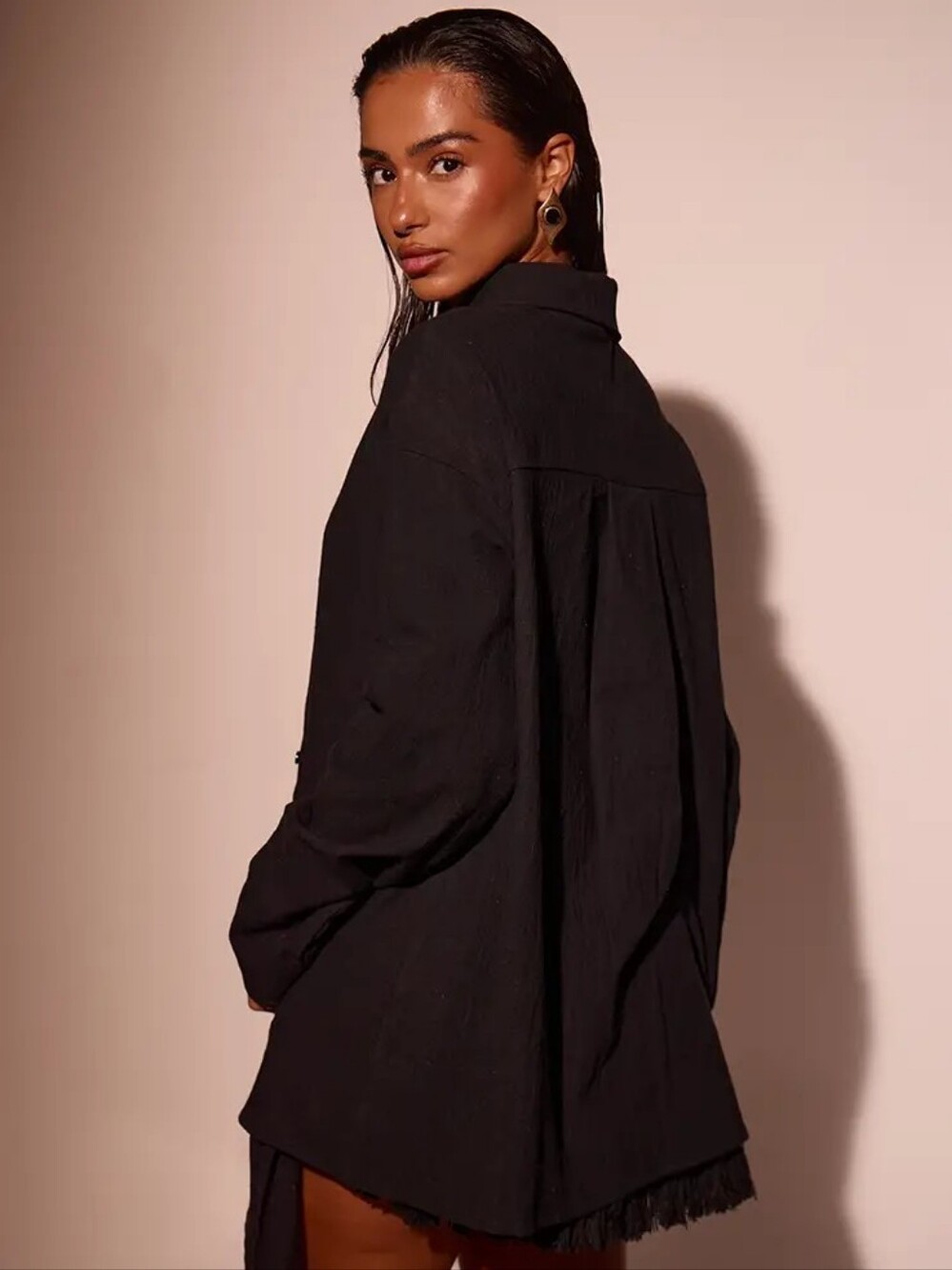 Pretty Little Thing Black Sheer Button Up
